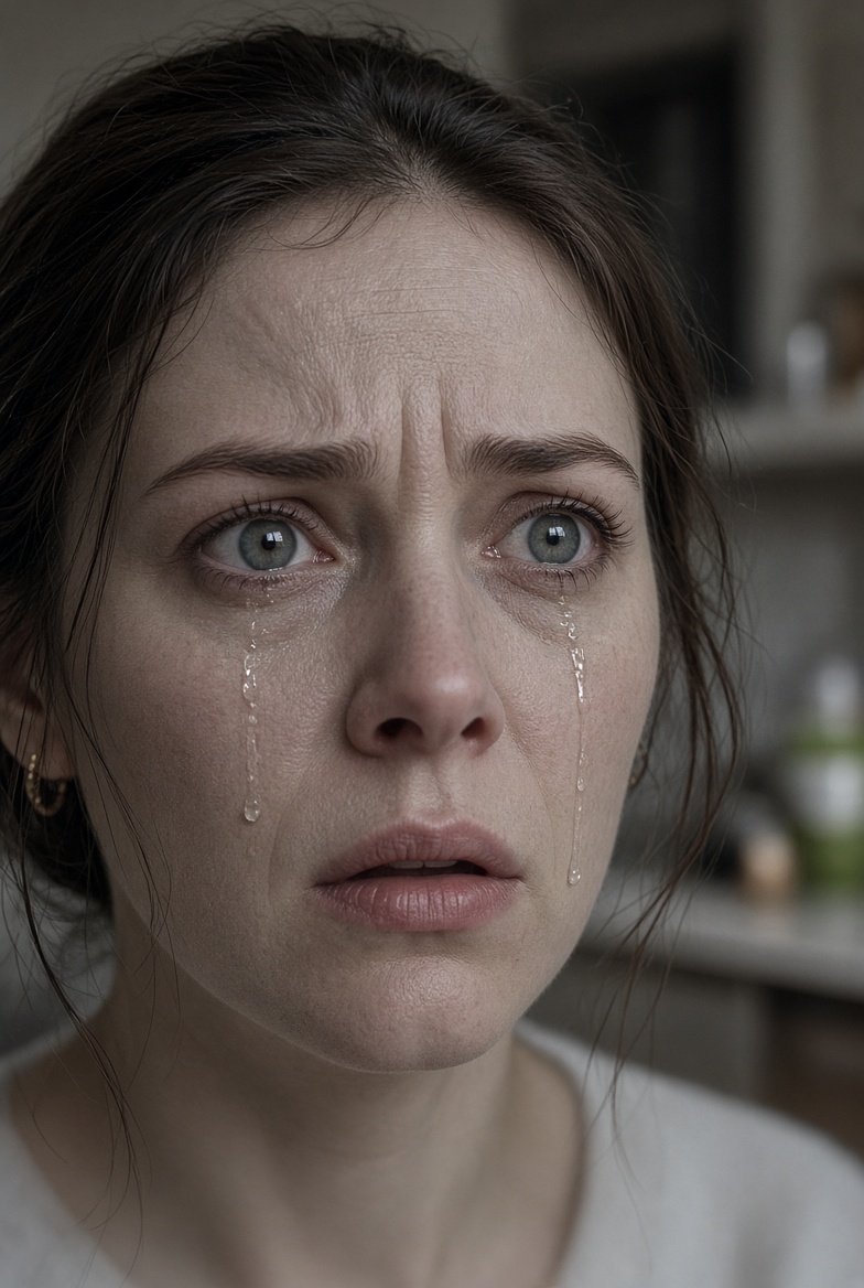Claire's composure cracking, tears welling up