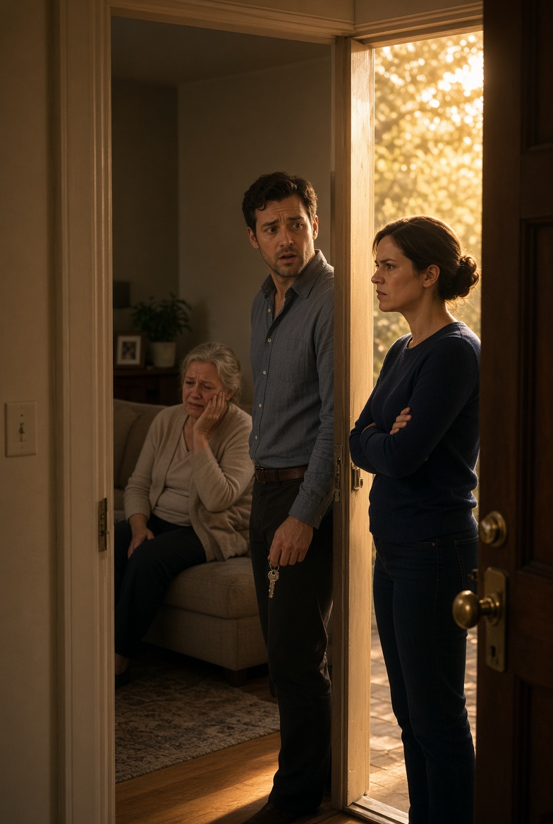 Jason walking in on the tense scene, his mother crying